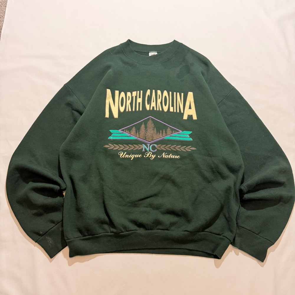 Fruit of the Loom Sweatshirt Men XXL Green Vintage 90s North Carolina Graphic